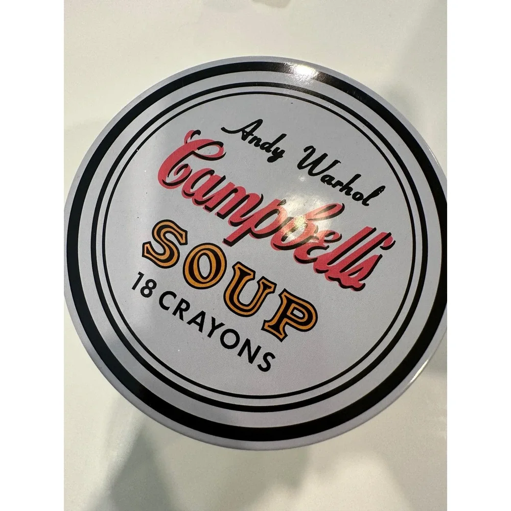 Mudpuppy Andy Warhol Campbells Soup Can 18 Crayons with Tin and Sharpener NEW